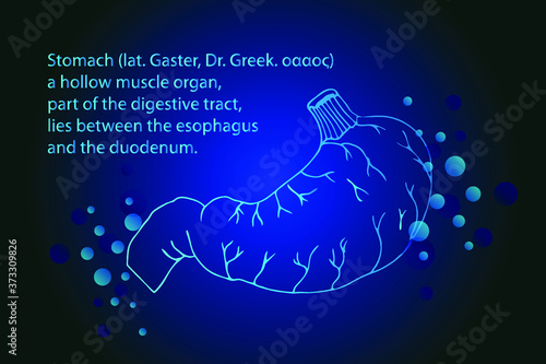
Gastric. Medical banner on a blue background. Background for drugs against abdominal pain.
