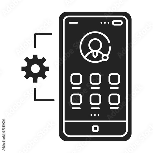 Mobile application management black glyph icon. Describes software and services responsible for provisioning access to internally developed mobile apps. UI UX GUI design element