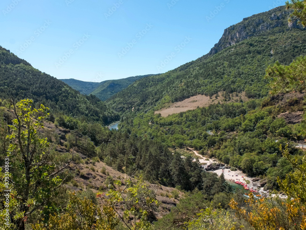 Panoramic view of river Tarn in Le Rozier, France