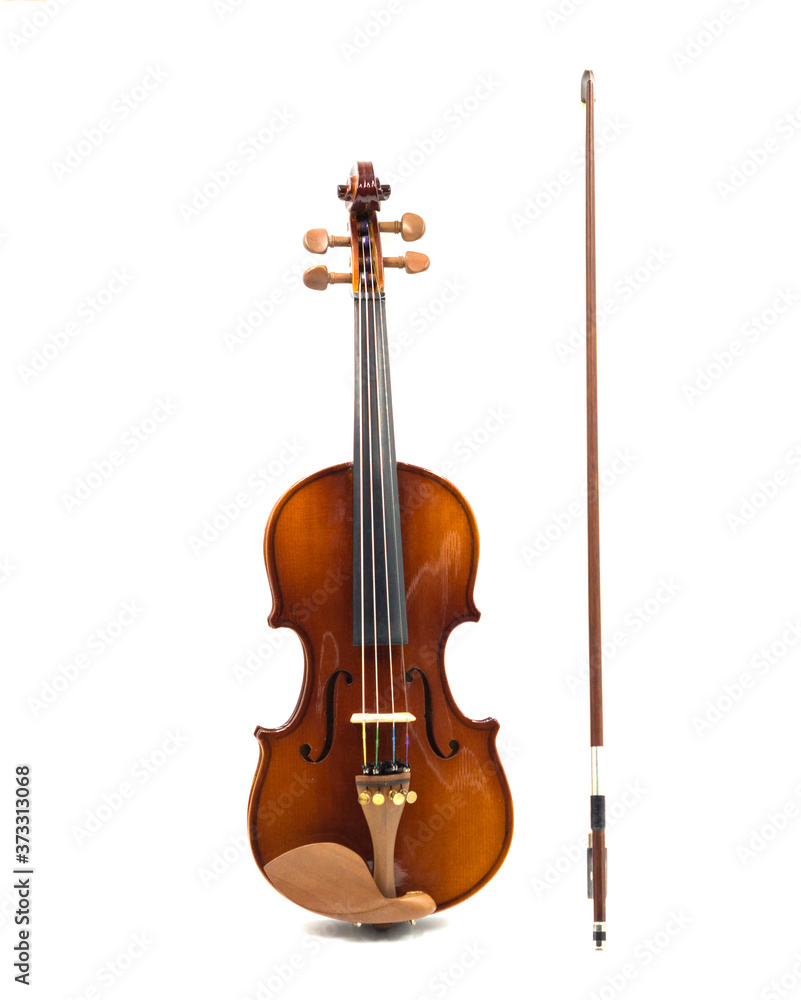 Obraz premium Violin music instrument of orchestra closeup isolated on white background.