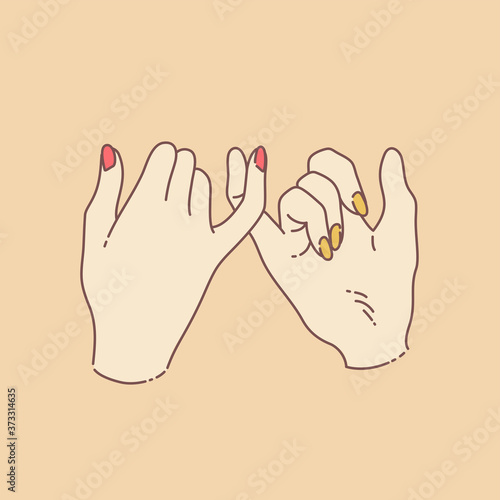 Pinky promise concept vector illustration with two hands performing pinky swear gesture with two little fingers
