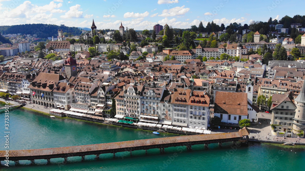 Flight over the city of Lucerne in Switzerland - travel photography