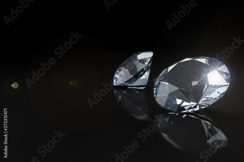 Brilliant diamonds on a black background. 3d illustration.