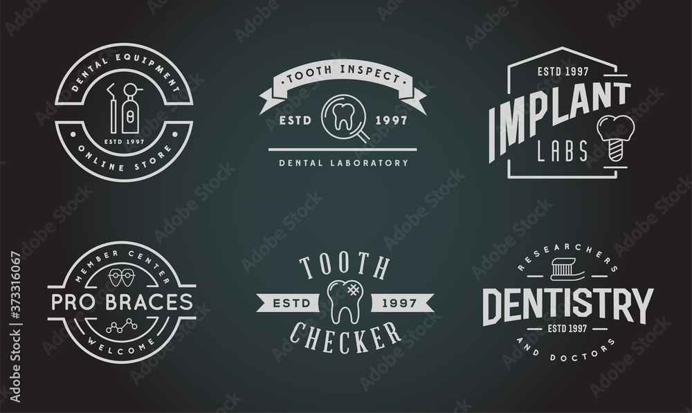 Set of Vector Dental Signs. Template Illustration. Stomatology Graphic Oral Elements.