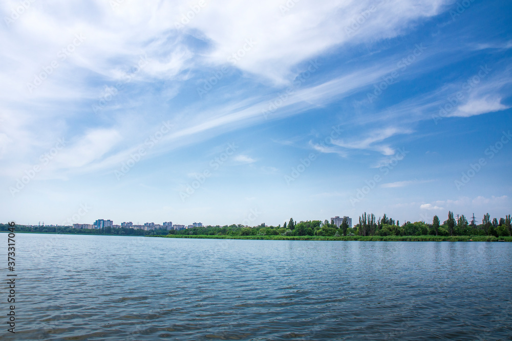 An industrial city on the banks of the river. Kryvyi Rih, Ukraine. Landscape. Ekology.