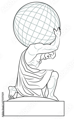 the atlas holds the earth on its shoulders. Image of a sculpture of Hercules. Stock vector illustration photo