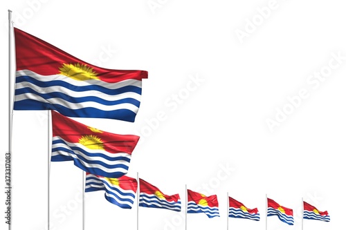 cute many Kiribati flags placed diagonal isolated on white with place for your content - any feast flag 3d illustration..