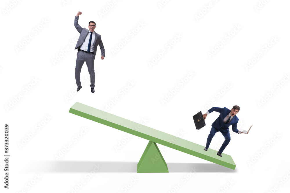 Fototapeta premium Competition concept with businessman and seesaw
