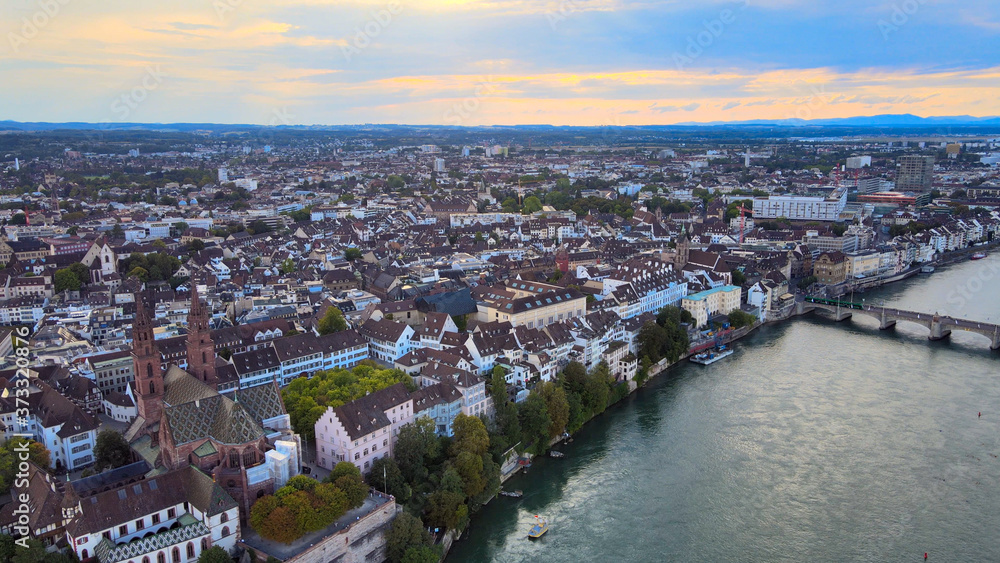 Evening view over the city of Basel in Switzerland - travel photography