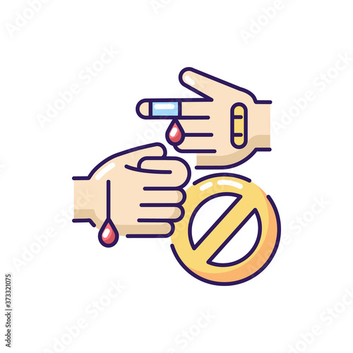 No diseases and wounds RGB color icon. Aqua park, swimming pool rule. Blood infections prevention, access restriction. Injured hands isolated vector illustration