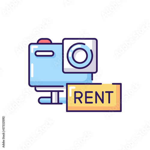 Action camera rental RGB color icon. Aqua park service, photographic equipment rent. Photocamera for underwater diving and active rest. Isolated vector illustration