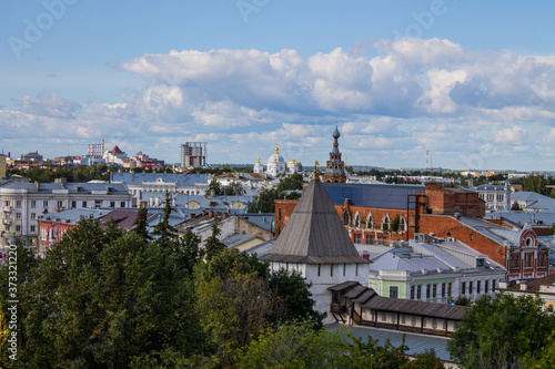 top view of the old city on a summer day against a cloudy blue sky in Yaroslavl Russia