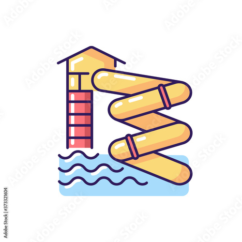 Aqualoop RGB color icon. Water park attraction. Extreme summer recreation, aquapark activity, exciting ride. Swirling waterslide isolated vector illustration