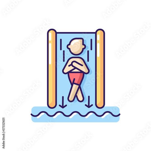 Speed slide RGB color icon. Extreme waterslide, aqua park entertainment activity. Summer recreation. Tourist on steep water slide isolated vector illustration