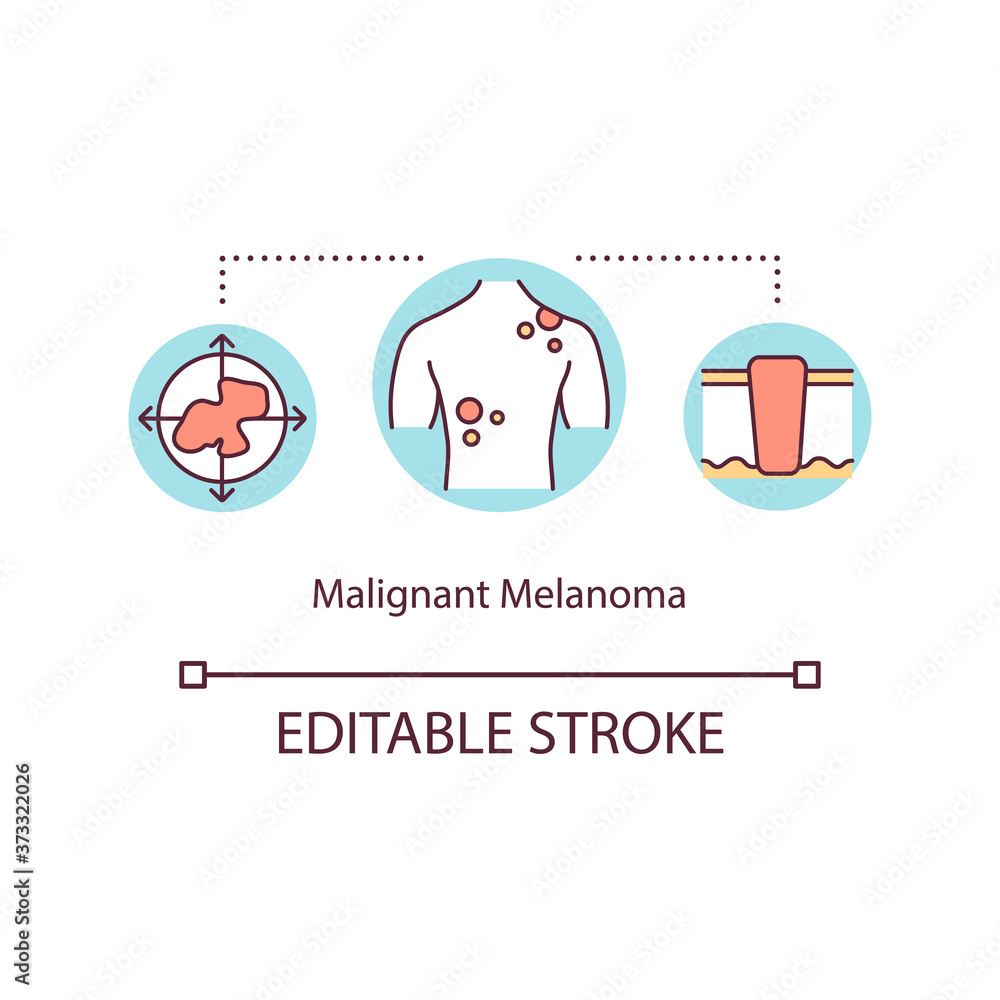 Malignant melanoma concept icon. Malignancy treatment. Epidermis diseases therapy. Skin cancer idea thin line illustration. Vector isolated outline RGB color drawing. Editable stroke