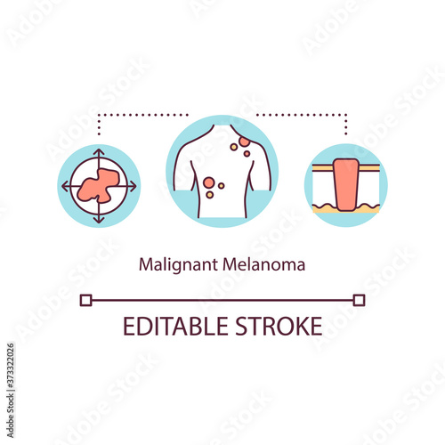 Malignant melanoma concept icon. Malignancy treatment. Epidermis diseases therapy. Skin cancer idea thin line illustration. Vector isolated outline RGB color drawing. Editable stroke