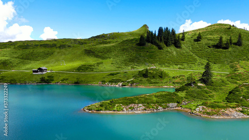 The beautiful mountain lake in the Swiss Alps - aerial view on Mount Titlis - travel photography