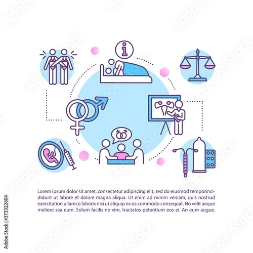 Comprehensive sexual education concept icon with text. Teaching different aspects of human sexuality. PPT page vector template. Brochure, magazine, booklet design element with linear illustrations