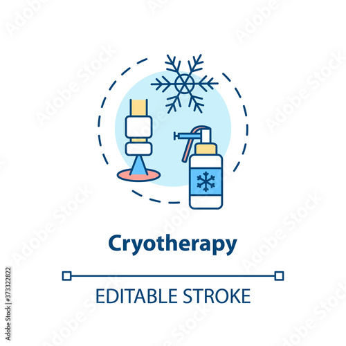 Cryotherapy concept icon. Cryoablation. Cold therapy. Cryosurgery. Local skin cancer treatment idea thin line illustration. Vector isolated outline RGB color drawing. Editable stroke