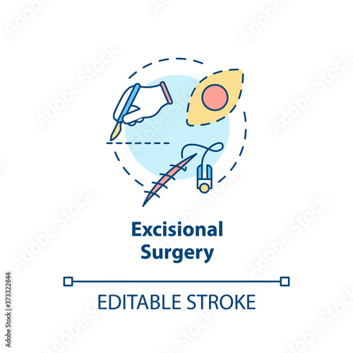 Excisional surgery concept icon. Skin lesions. Tumor removal. Melanoma treatment. Excisional biopsy idea thin line illustration. Vector isolated outline RGB color drawing. Editable stroke