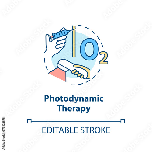 Photodynamic therapy concept icon. Phototherapy. Destroying abnormal cells with light. Photosensitizers. PDT idea thin line illustration. Vector isolated outline RGB color drawing. Editable stroke
