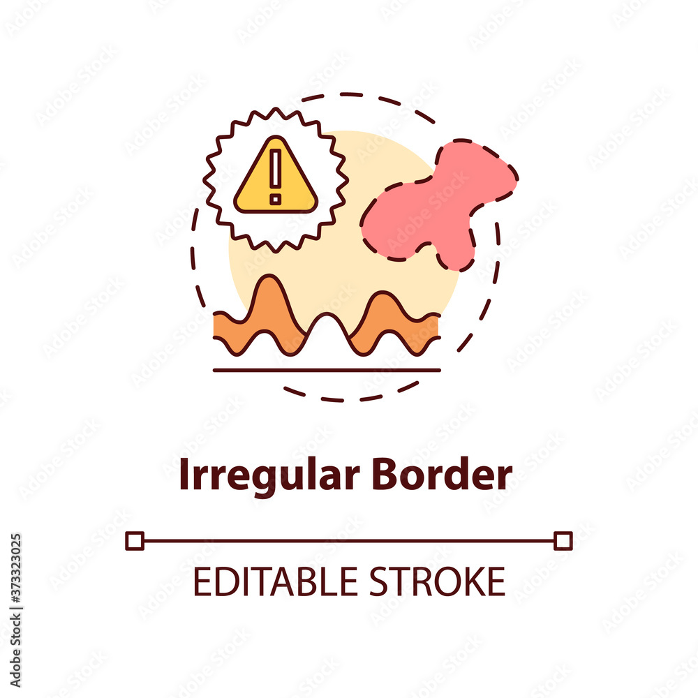 Irregular border concept icon. Scalloped mole borders. Skin check. Melanoma symptoms and signs idea thin line illustration. Vector isolated outline RGB color drawing. Editable stroke Irregular border concept icon. Scalloped mole borders. Skin check. Melanoma symptoms and signs idea thin line illustration. Vector isolated outline RGB color drawing. Editable stroke