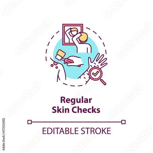 Regular skin checks concept icon. Skin self examination. Moles, birthmarks screening. Melanoma prevention idea thin line illustration. Vector isolated outline RGB color drawing. Editable stroke
