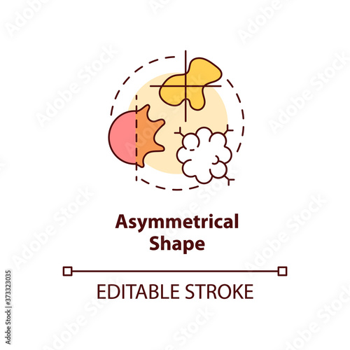 Asymmetrical shape concept icon. Warning sign. ABCDEs of Melanoma. Abnormal moles idea thin line illustration. Vector isolated outline RGB color drawing. Editable stroke