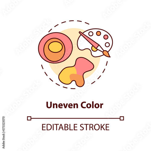 Uneven color concept icon. Warning symptomes. ABCDEs of Melanoma. Cancerous spots. Atypical moles idea thin line illustration. Vector isolated outline RGB color drawing. Editable stroke