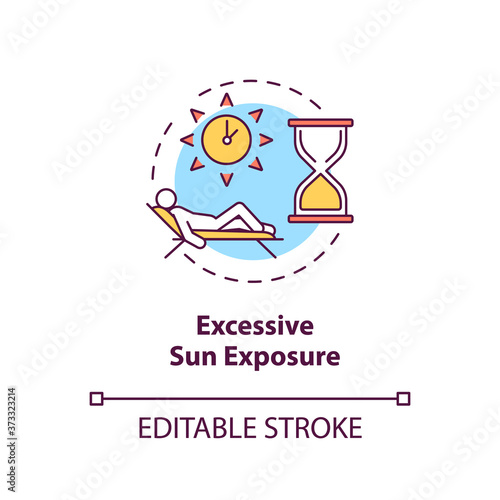 Excessive sun exposure concept icon. Danger of tanning and sunbathing. Sunstroke. UV light idea thin line illustration. Vector isolated outline RGB color drawing. Editable stroke