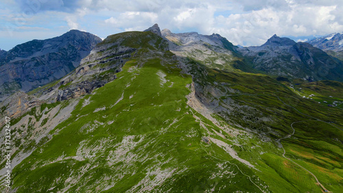 Amazing nature of the Swiss Alps - the Melchsee Frutt district in Switzerland from above - travel photography