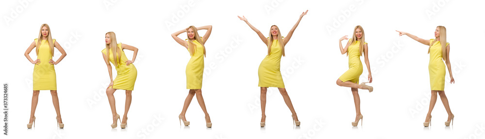 Pretty fair girl in yellow dress isolated on white Pretty fair girl in yellow dress isolated on white