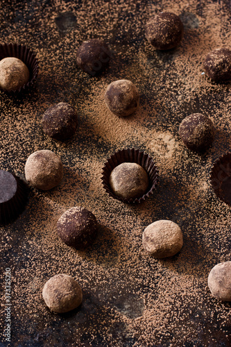 Truffles - chocolate french sweets (candies) covered with cocoa