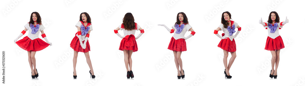 Female model wearing red dress isolated on white Female model wearing red dress isolated on white