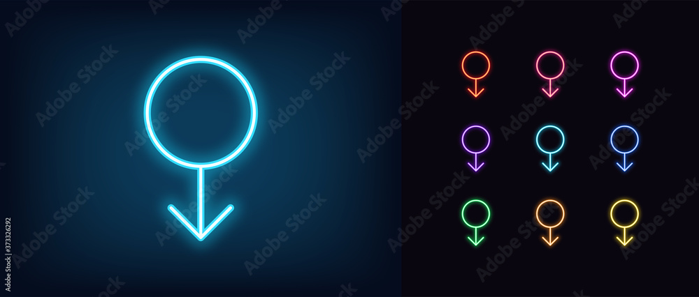 Neon male gender icon. Glowing neon gender symbol for man, sexual identity Neon male gender icon. Glowing neon gender symbol for man, sexual identity