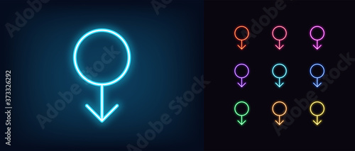 Neon male gender icon. Glowing neon gender symbol for man, sexual identity