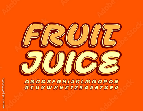 Vector creative logo Fruit Juice. Retro style Font. Decorative Alphabet Letters and Numbers set
