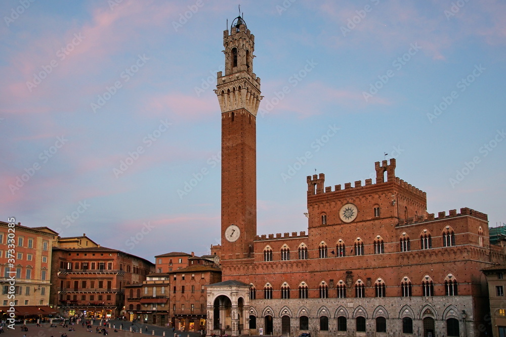 The Palazzo Pubblico (town hall) is a palace in Siena. Construction was started in 1297. Torre del Mangia, was built between 1325 and 1344, Italy