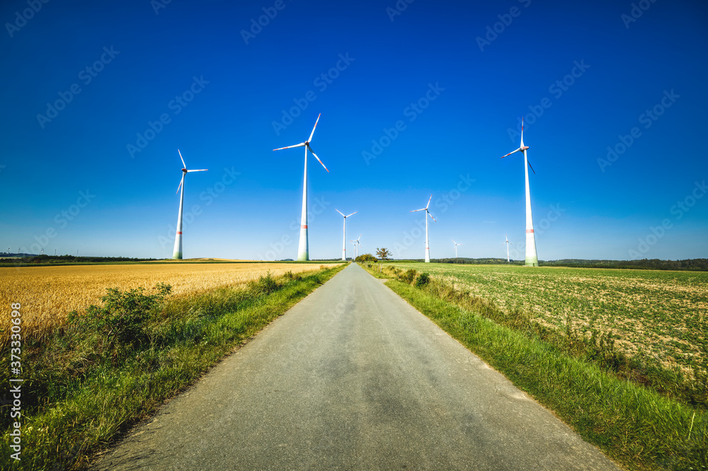 power generating wind turbines in the countryside