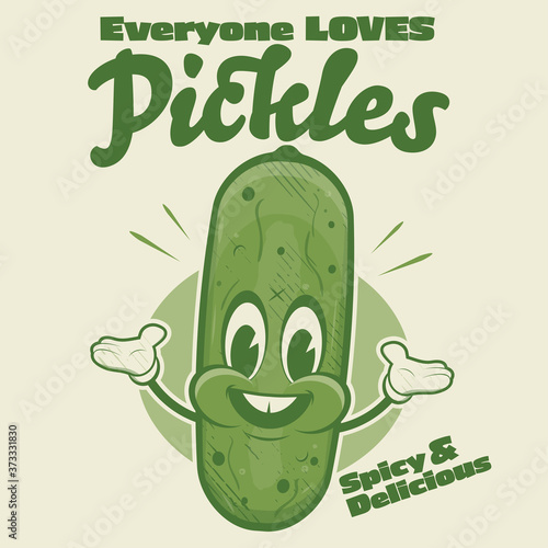 funny pickle cartoon illustration in retro style photo
