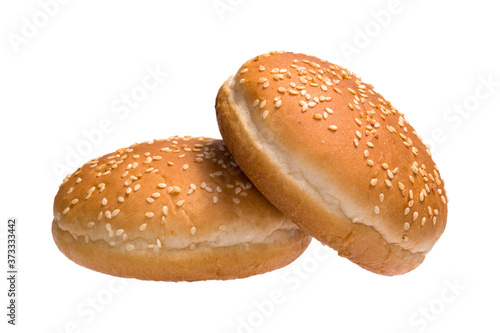Two burger buns isolated on white background