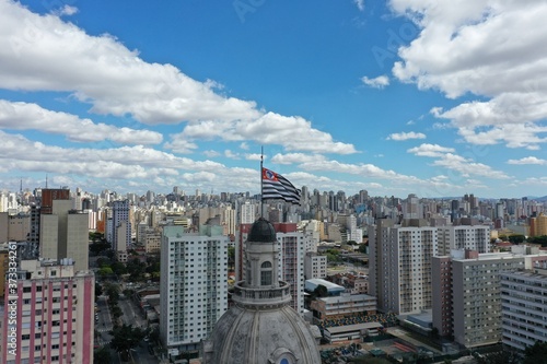 Cityscape scene of Sao Paulo state flag scene: urban city life scene. Cityscape view. State flag of Sao Paulo city, Brazil. Sao Paulo state flag view. Great cityscape. Townscape view. photo
