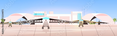 airport terminal with airplanes waiting for take off horizontal vector illustration