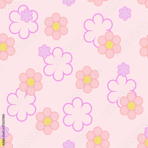 Seamless pattern spring and summer flowers. Pink and red flowers on a light red background. Vector illustration.