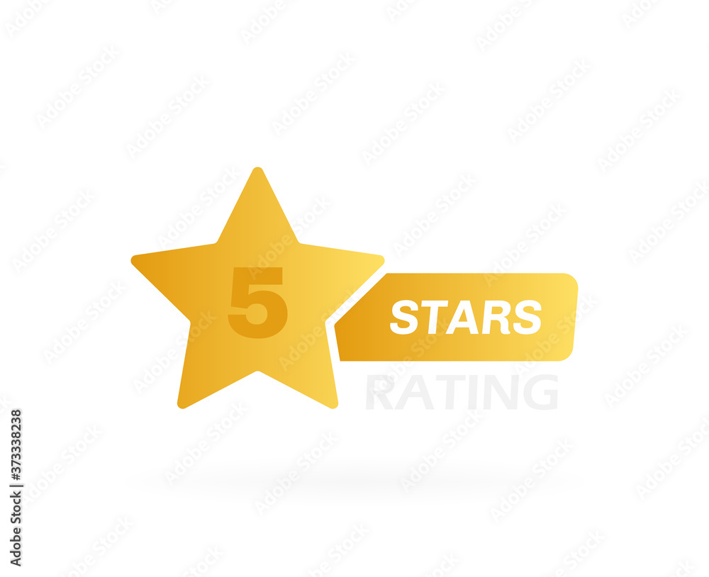 Five stars customer product rating review. Badge design with star label. Modern vector illustration Five stars customer product rating review. Badge design with star label. Modern vector illustration