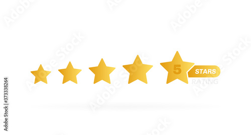 Five stars customer product rating review. Stars in gold color. Modern flat style vector illustration