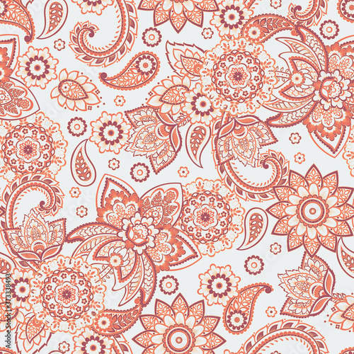 Seamless pattern with paisley ornament. Ornate floral decor. Vector illustration