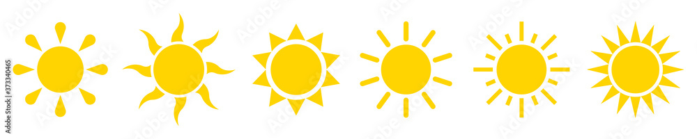 Sun icons vector set. Shine sun ray isolated on white background. Sunshine sign. Sunset icon collection. Sun icons vector set. Shine sun ray isolated on white background. Sunshine sign. Sunset icon collection.