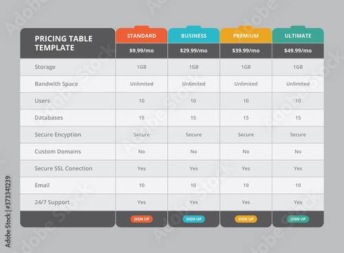 Prcing Table Vector Design