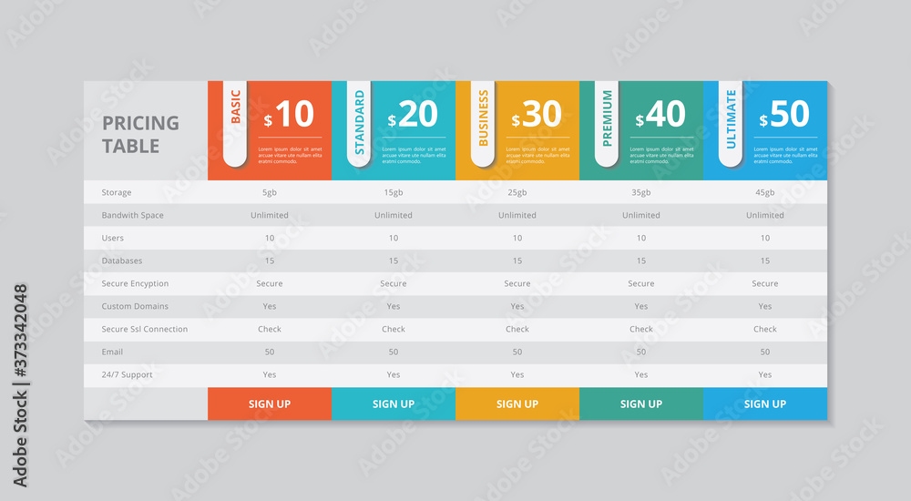 Prcing Table Vector Design Prcing Table Vector Design